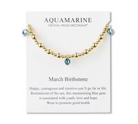 Philip Jones 18k Gold Plated March (Aquamarine) Birthstone Stretch Charm Bracelet with Quote Card