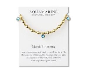 Philip Jones 18k Gold Plated March (Aquamarine) Birthstone Stretch Charm Bracelet with Quote Card