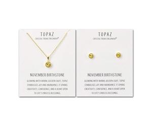 Philip Jones 18k Gold Plated November (Topaz) Birthstone Necklace & Earrings Set Created with Zircondia® Crystals