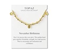 Philip Jones 18k Gold Plated November (Topaz) Birthstone Stretch Charm Bracelet with Quote Card