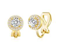 Philip Jones 18k Gold Plated Round Halo Clip On Earrings Created with Zircondia® Crystals