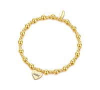 Philip Jones 18k Gold Plated Sister Heart Charm Beaded Stretch Bracelet