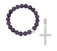 Philip Jones Amethyst Gemstone Bracelet with Cross Charm Created with Zircondia® Crystals