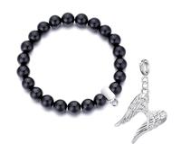 Philip Jones Black Onyx Gemstone Bracelet with Angel Wings Charm