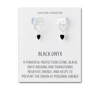Philip Jones Black Onyx Gemstone Heart Charm Hoop Earrings with Quote Card