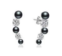 Philip Jones Black Pearl Climber Earrings Created with Zircondia® Crystals