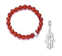 Philip Jones Carnelian Gemstone Bracelet with Hamsa Hand Charm Created with Zircondia® Crystals