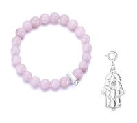 Philip Jones Faceted Rose Quartz Gemstone Bracelet with Hamsa Hand Charm Created with Zircondia® Crystals