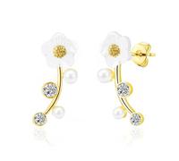 Philip Jones Gold Plated Daisy Climber Earrings Created with Zircondia® Crystals