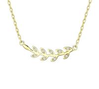 Philip Jones Gold Plated Leaf Necklace Created with Zircondia® Crystals