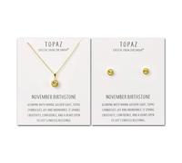 Philip Jones Gold Plated November (Topaz) Birthstone Necklace & Earrings Set Created with Zircondia® Crystals