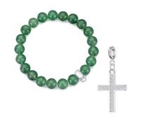 Philip Jones Green Aventurine Gemstone Bracelet with Cross Charm Created with Zircondia® Crystals