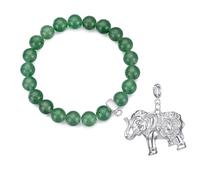 Philip Jones Green Aventurine Gemstone Bracelet with Elephant Charm Created with Zircondia® Crystals