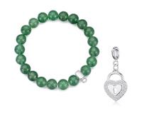 Philip Jones Green Aventurine Gemstone Bracelet with Heart Lock Charm Created with Zircondia® Crystals