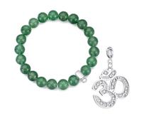 Philip Jones Green Aventurine Gemstone Bracelet with Om Charm Created with Zircondia® Crystals