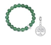 Philip Jones Green Aventurine Gemstone Bracelet with Tree of Life Charm Created with Zircondia® Crystals