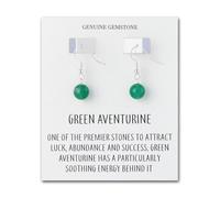 Philip Jones Green Aventurine Gemstone Round Drop Earrings with Quote Card