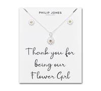 Philip Jones Kid's Sterling Silver Thank you for being our Flower Girl Daisy Set Created with Zircondia® Crystals