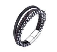 Philip Jones Men's Genuine Leather Hematite Bracelet