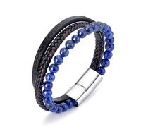 Philip Jones Men's Genuine Leather Lapis Bracelet