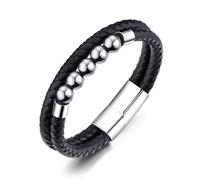 Philip Jones Men's Hematite Genuine Leather Bracelet