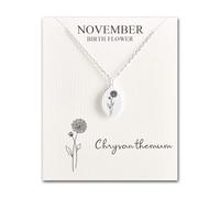 Philip Jones November Birth Flower Chrysanthemum Necklace with Card