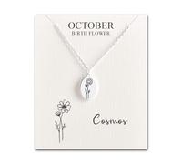 Philip Jones October Birth Flower Cosmos Necklace with Card