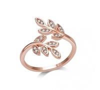 Philip Jones Rose Gold Plated Adjustable Leaf Ring Created with Zircondia® Crystals