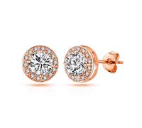 Philip Jones Rose Gold Plated Halo Earrings Created with Zircondia® Crystals