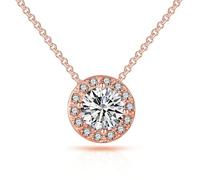 Philip Jones Rose Gold Plated Halo Necklace Created with Zircondia® Crystals