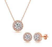 Philip Jones Rose Gold Plated Halo Set Created with Zircondia® Crystals