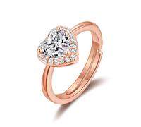 Philip Jones Rose Gold Plated Heart Halo Adjustable Ring Created with Zircondia® Crystals