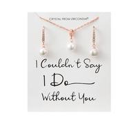 Philip Jones Rose Gold Plated I Couldn't Say I Do Without You Pearl Drop Bridal Set Created with Zircondia® Crystals
