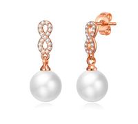 Philip Jones Rose Gold Plated Infinity Pearl Drop Earrings Created with Zircondia® Crystals