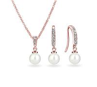 Philip Jones Rose Gold Plated Pearl Drop Set Created with Zircondia® Crystals