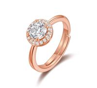 Philip Jones Rose Gold Plated Round Halo Ring Created with Zircondia® Crystals