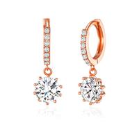 Philip Jones Rose Gold Plated Solitaire Drop Hoop Earrings Created with Zircondia® Crystals