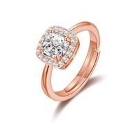 Philip Jones Rose Gold Plated Square Halo Adjustable Ring Created with Zircondia® Crystals