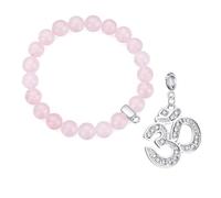 Philip Jones Rose Quartz Gemstone Bracelet with Om Charm Created with Zircondia® Crystals