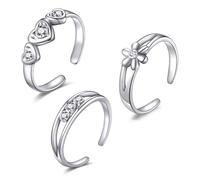 Philip Jones Set of Three Silver Plated Adjustable Toe Rings Created with Zircondia® Crystals
