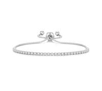 Philip Jones Silver Plated 2mm Adjustable Tennis Bracelet Created with Zircondia® Crystals