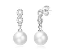 Philip Jones Silver Plated Infinity Pearl Drop Earrings Created with Zircondia® Crystals