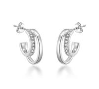 Philip Jones Silver Plated Open Double Hoop Earrings Created With Zircondia® Crystals