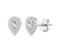 Philip Jones Silver Plated Pear Halo Earrings Created with Zircondia® Crystals
