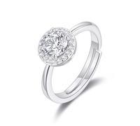 Philip Jones Silver Plated Round Halo Adjustable Ring Created with Zircondia® Crystals