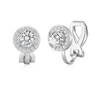 Philip Jones Silver Plated Round Halo Clip On Earrings Created with Zircondia® Crystals
