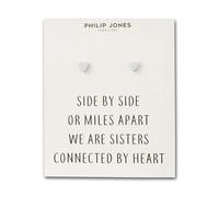 Philip Jones Silver Plated Sister Heart Stud Earrings with Quote Card