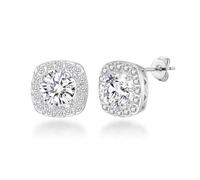 Philip Jones Silver Plated Square Halo Earrings Created with Zircondia® Crystals