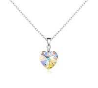 Philip Jones Sterling Silver Aurora Borealis Heart Necklace Created with Zircondia® Crystals