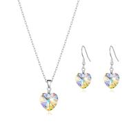 Philip Jones Sterling Silver Aurora Borealis Heart Set Created with Zircondia® Crystals